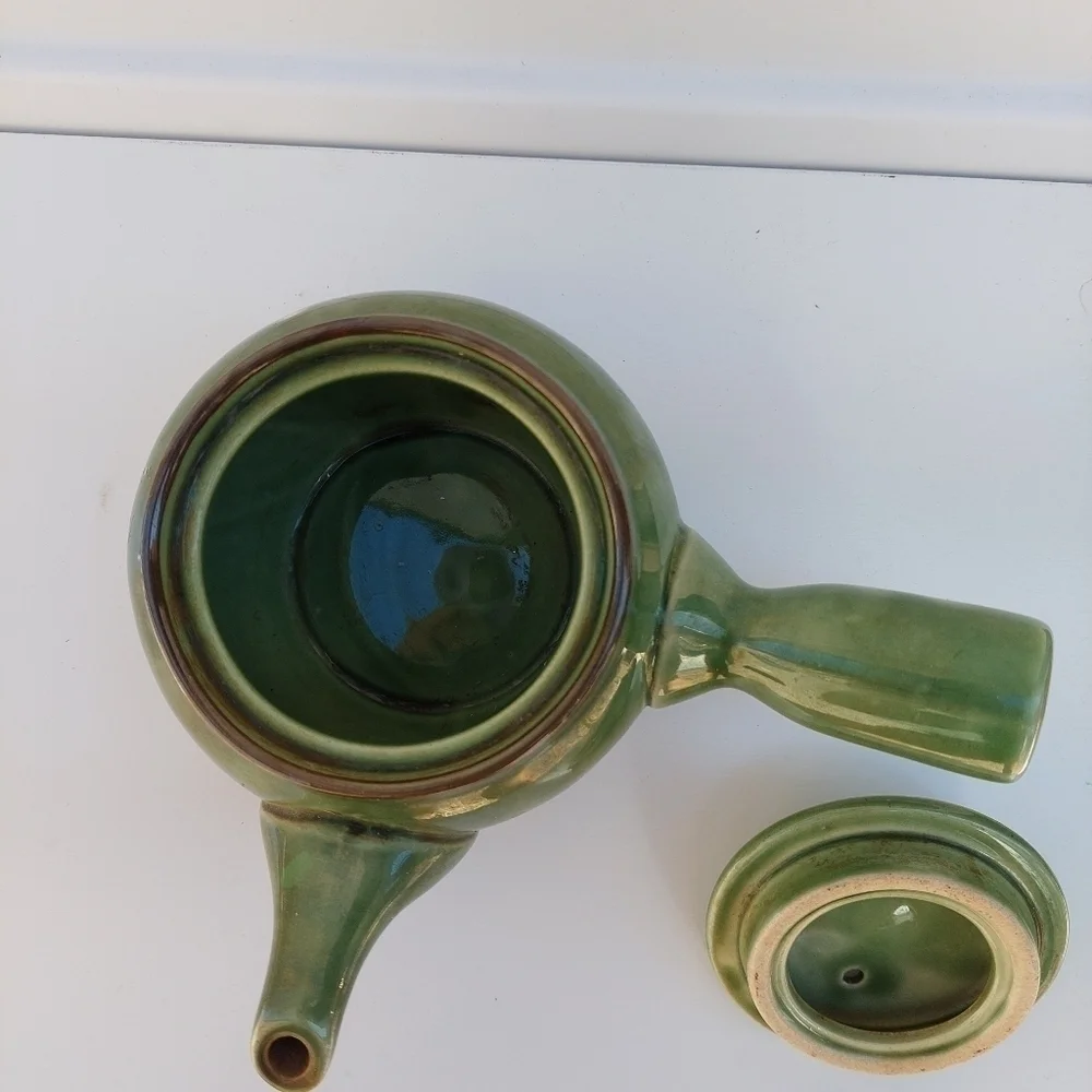 Miso Pottery Asian Japan Green with White Cherry Blossoms Side Spout Tea Pot - Picture 4 of 11